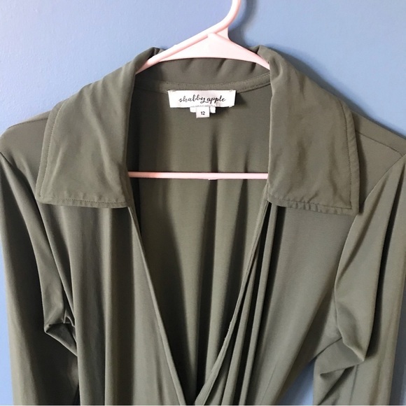 Shabby apple olive green long sleeves maxi wrap dress size 12 basic fall neutral - Picture 4 of 14